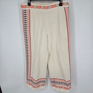 Anthropologie Women's Bohemian Embroidered Cropped Wide Leg Pants Size 4